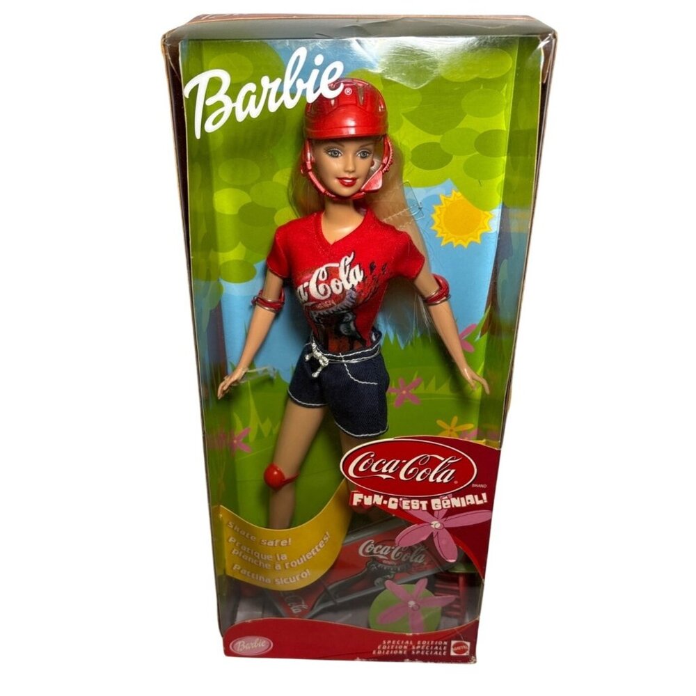 Barbie Coca Cola Doll Special Edition With Red Helmet & Skateboard By Mattel